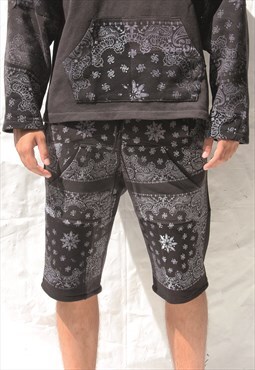 Black Repurposed Bandana Shorts