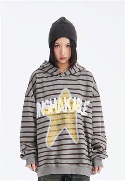 Horizontal stripe hoodie unshakable slogan pullover top grey