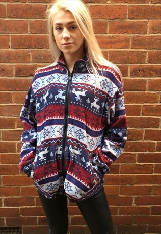 VINTAGE OVERSIZED FLEECE PULLOVER M SNOWFLAKE SWEATER