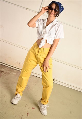 VINTAGE 90S HIGH WAIST FESTIVAL JEANS IN YELLOW DENIM