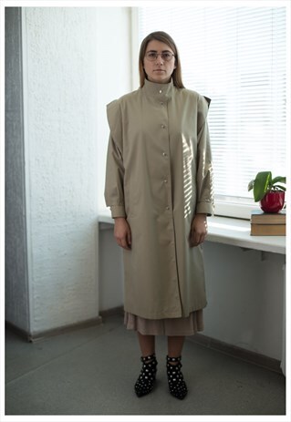 VINTAGE 80'S LIGHT BROWN MINIMALIST HIGH COLLAR TRENCH COAT