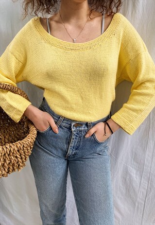 VINTAGE 80S LE CITRON PASTEL YELLOW HANDMADE JUMPER SWEATER