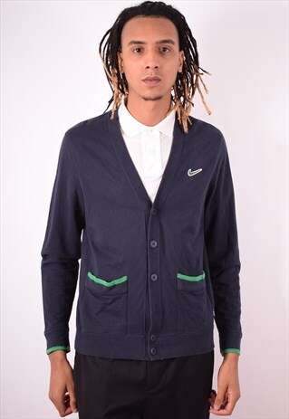 NIKE MENS VINTAGE CARDIGAN SWEATER MEDIUM NAVY BLUE 90S