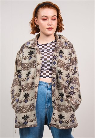VINTAGE 90'S ABSTRACT PATTERN FLEECE JACKET