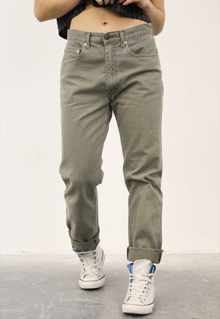 VINTAGE LEVI'S 500 KHAKI GREEN PAINT MOM JEANS