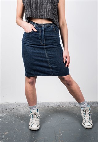 VINTAGE 1990S DARK BLUE DENIN PENCIL SKIRT