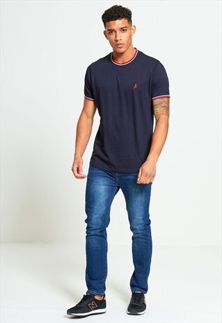 MENS BRAVE SOUL NAVY LOGO T-SHIRT