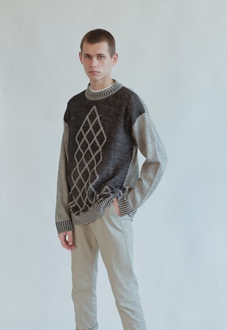 VINTAGE 80S DADS JUMPER IN GREY PATTERN