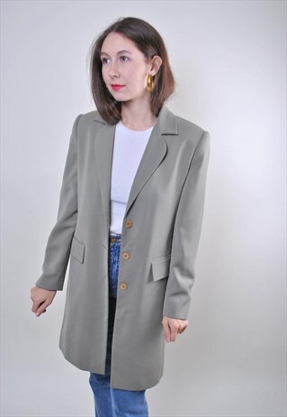 VINTAGE CLASSIC GREY WOMAN FORMAL BUTTONS COAT JACKET