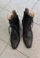 LACE UP ANKLE LEATHER HEELS / SHOES EU39 UK6 US8'5