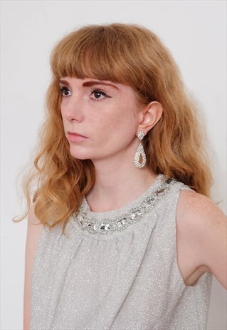VINTAGE 90S DIAMANTE STATEMENT EARRINGS IN SILVER - PARTY