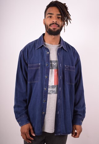 MENS VINTAGE DENIM SHIRT LARGE BLUE 90S