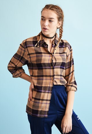 90'S RETRO WORKWEAR TARTAN CHECKED PRINT SHIRT