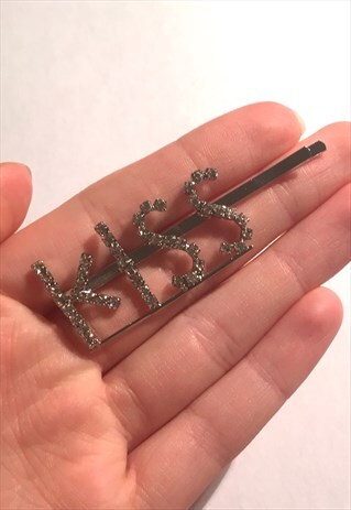 WOMENS SILVER TONE DIAMONTE LOOK KISS HAIR CLIP GRIP SLIDE