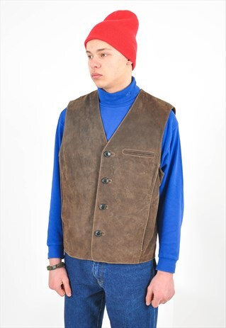 VINTAGE SUEDE LEATHER VEST IN BROWN