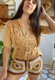 VINTAGE 90'S EMBROIDERED HIPPY BUTTON UP TOP - S/M
