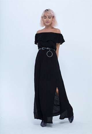 BLACK RUFFLE MAXI DRESS