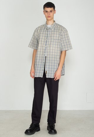 VINTAGE WHITE TIMBERLAND SHORT SLEEVE CHECKERED SHIRT