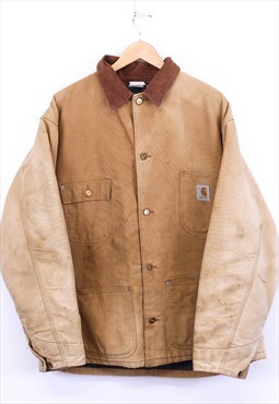 Vintage Carhartt Bomber Jacket Beige / Brown Button Up 