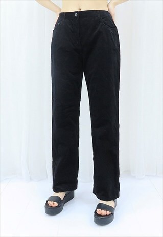 90s Vintage Black Corduroy Trousers (Size M)