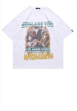 Zombies print t-shirt Y2K tee grunge top in white