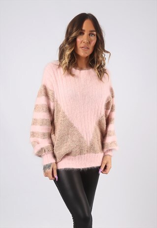 KNIT KNITTED JUMPER WOOL OVERSIZED MOHAIR UK 14 (GW2X)
