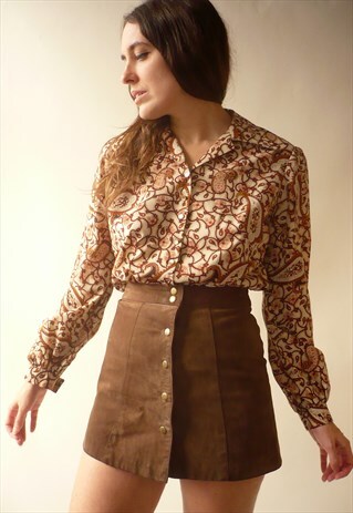 1970'S VINTAGE RETRO PAISLEY PRINTED SHIRT BLOUSE