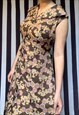 Vintage 70s sleeveless brown/beige paisley midi dress, uk16