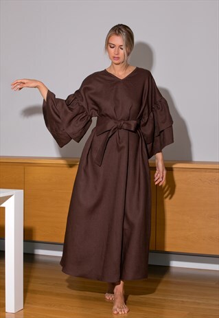 LINEN MAXI DRESS, KIMONO DRESS, RUFFLE SLEEVE DRESS, LINEN
