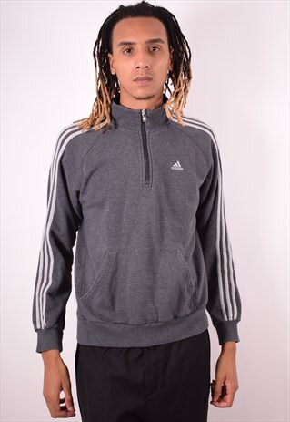 ADIDAS MENS VINTAGE SWEATSHIRT JUMPER MEDIUM GREY 90S