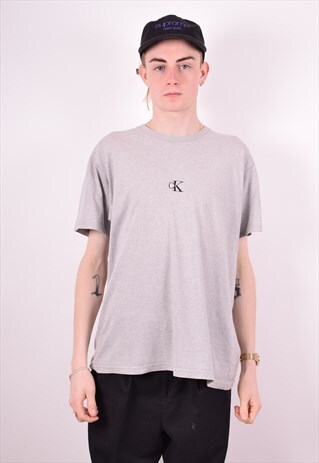 CALVIN KLEIN MENS VINTAGE T-SHIRT TOP MEDIUM GREY 90'S
