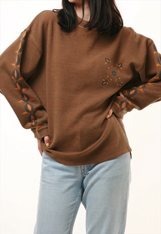 80S VINTAGE ABSTRACT PRINT COTTON LONG SLEEVED TOP 571