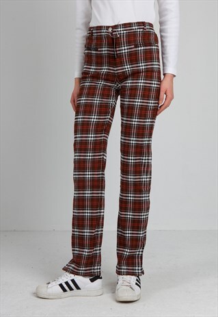 VINTAGE BROWN RED CHECKERED TROUSERS BOTTOMS