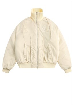 Raised neck bomber jacket MA-1 grunge puffer in cream