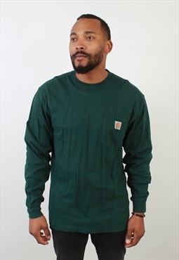 "Men's Vintage Carhartt dark green long sleeve pocket tshirt