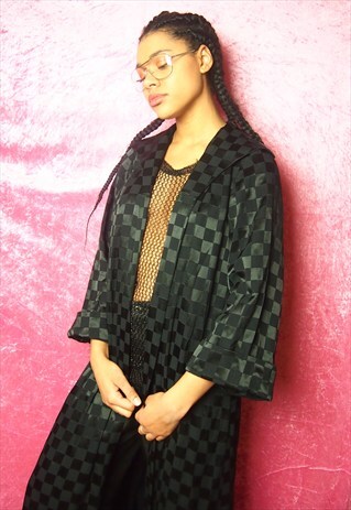 BLACK CHECK LONG LIGHT KIMONO STYLE COAT