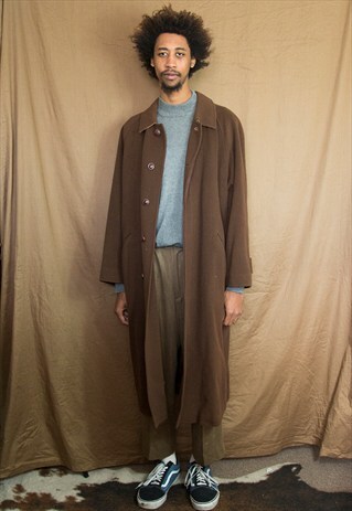 90S MINIMALIST LUXURY CASHMERE WOOL BLEND BROWN MAXI COAT