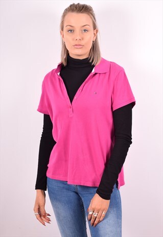 TOMMY HILFIGER WOMENS VINTAGE POLO SHIRT LARGE PURPLE 90S