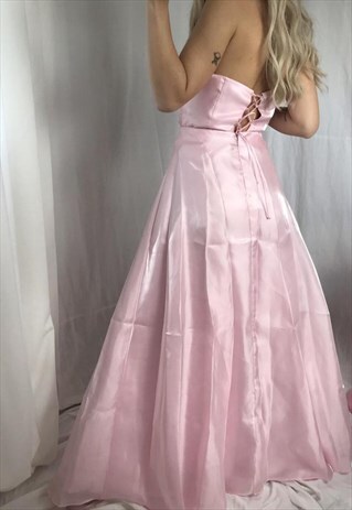VINTAGE 90S Y2K BABY PINK SATIN PROM DRESS SWEET 16