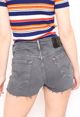 VINTAGE 90S LEVI'S BLACK FRAYED DENIM SHORTS