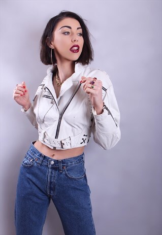 80'S WHITE LEATHER JACKET