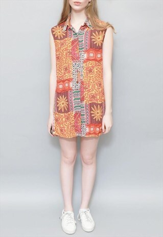 VINTAGE 1990'S MIXED PRINT PATCHWORK SHIRT MINI DRESS