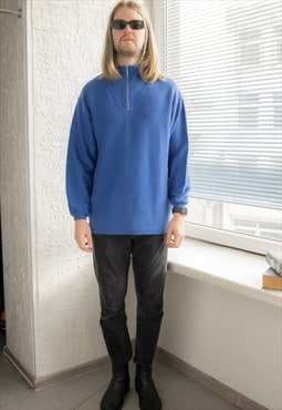 Vintage 80's Blue Cotton High Collar Jumper