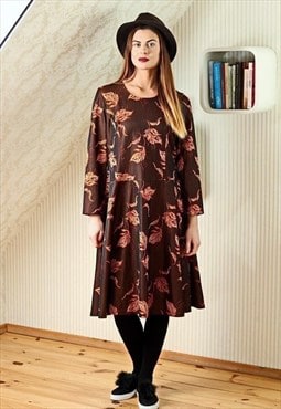 Long brown vintage dress with orange flowers