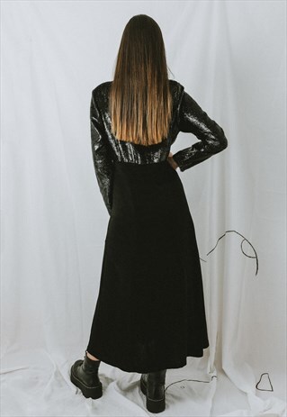 80S VINTAGE BLACK MIDI DRESS