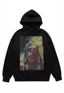 Native American hoodie face paint pullover raver top black