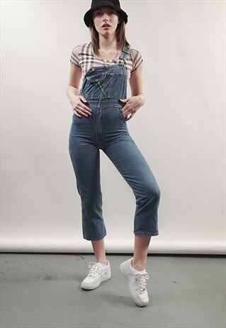 VINTAGE 90'S KEY MID-BLUE PETITE DUNGAREES