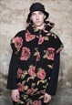 FLORAL FLEECE SLEEVELESS JACKET HANDMADE ROSE PRINT VEST