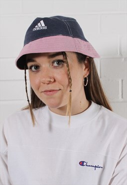 Reworked Vintage Adidas Bucket Hat in Navy & Pink w Logo