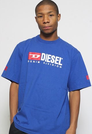VINTAGE DIESEL T-SHIRT SPELL OUT BLUE